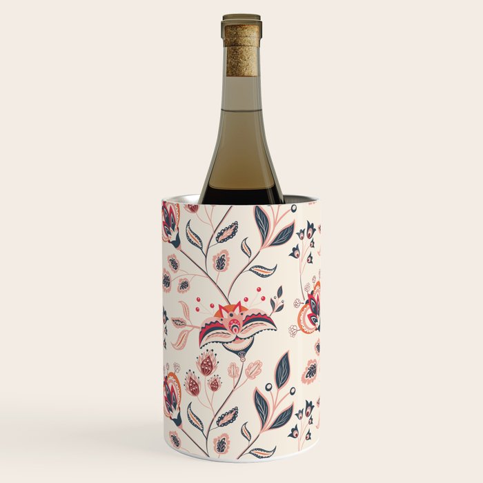 Indian Floral Trail - Ivory Coral Navy Wine Chiller Gallery Image 1
