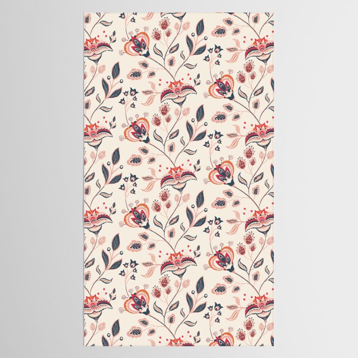 Indian Floral Trail - Ivory Coral Navy Tablecloth Gallery Image 2