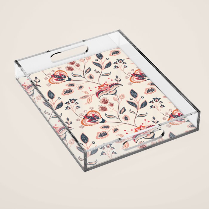 Indian Floral Trail - Ivory Coral Navy Acrylic Tray Gallery Image 1