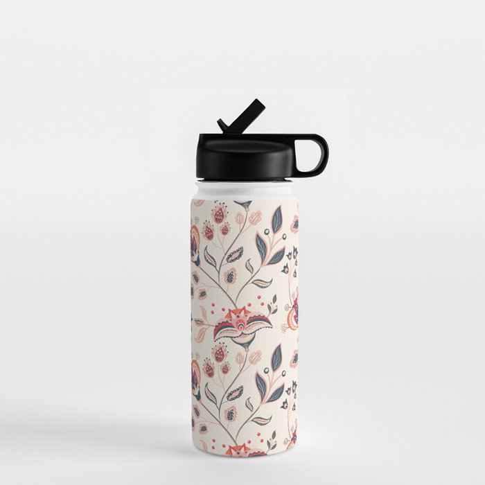 Indian Floral Trail - Ivory Coral Navy Water Bottle Gallery Image 1