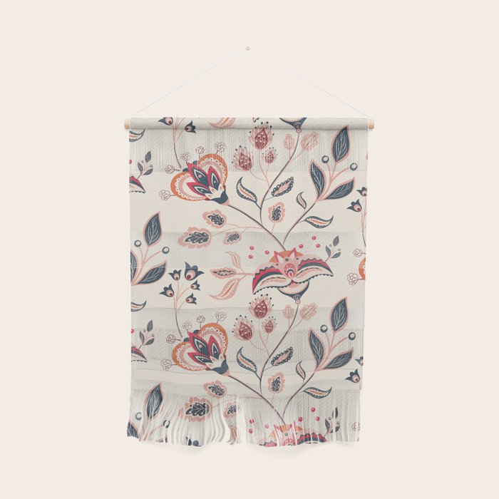 Indian Floral Trail - Ivory Coral Navy Wall Hanging Gallery Image 1