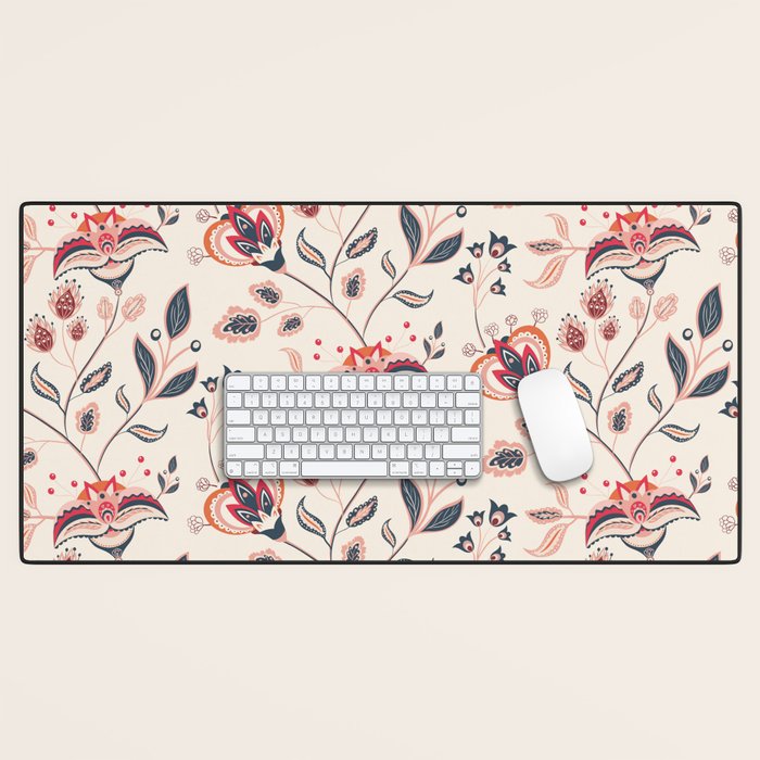 Indian Floral Trail - Ivory Coral Navy Desk Mat Gallery Image 1