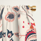 Indian Floral Trail - Ivory Coral Navy Window Curtain Gallery Image 2