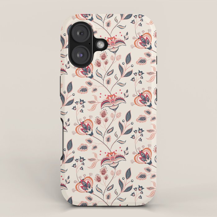 Indian Floral Trail - Ivory Coral Navy iPhone Case Gallery Image 1