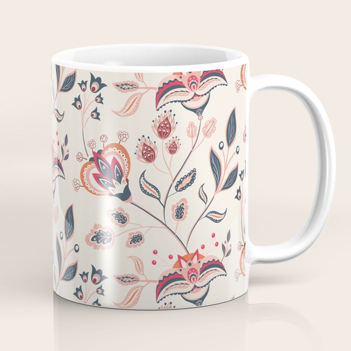 Indian Floral Trail - Ivory Coral Navy Coffee Mug Gallery Image 1