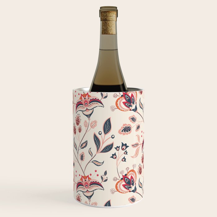 Indian Floral Trail - Ivory Coral Navy Wine Chiller Gallery Image 2