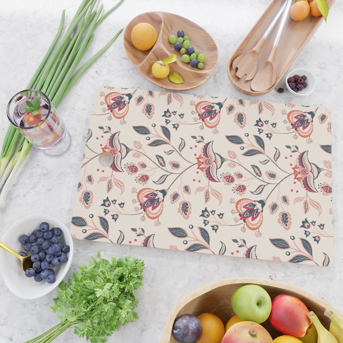 Indian Floral Trail - Ivory Coral Navy Cutting Board Gallery Image 2