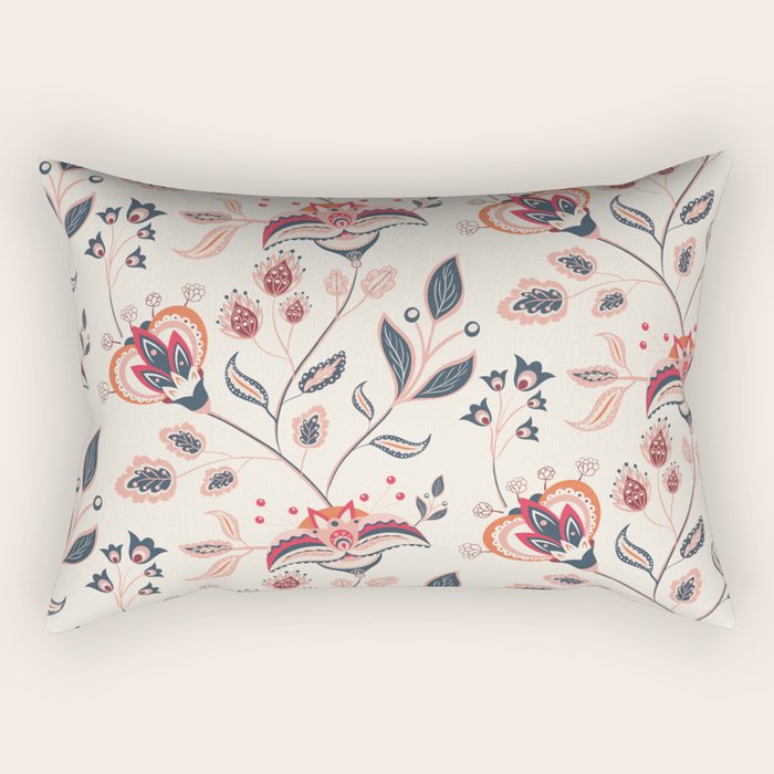 Indian Floral Trail - Ivory Coral Navy Rectangular Pillow Gallery Image 1