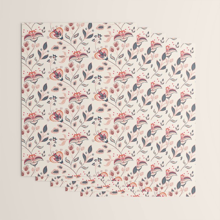 Indian Floral Trail - Ivory Coral Navy Wrapping Paper Gallery Image 3