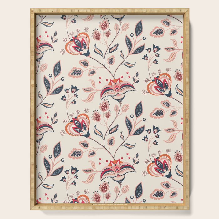 Indian Floral Trail - Ivory Coral Navy Serving Tray Gallery Image 1