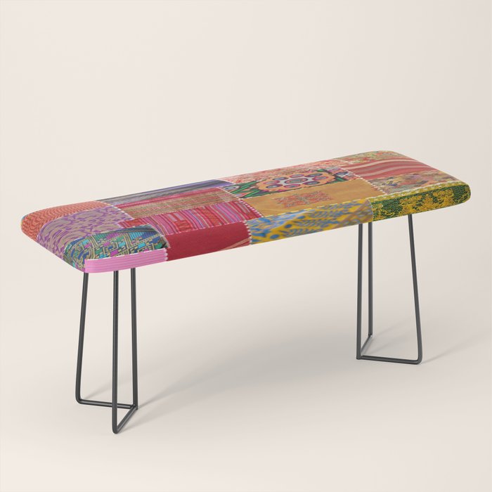 Boho Sari Patchwork Quilt Bench Gallery Image 1