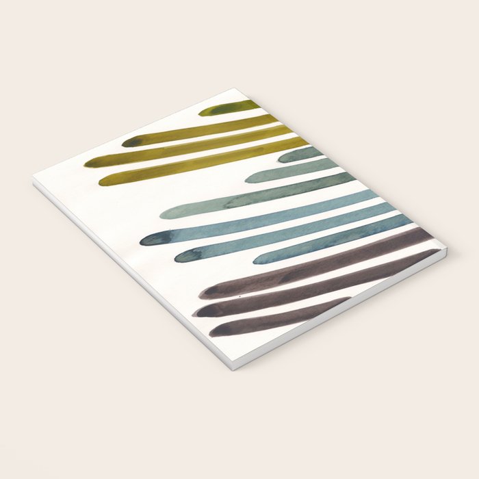 Olive Green Navy Blue Watercolor Colorful Stripes Mid Century Modern Art Primitive Abstract Art Notebook Gallery Image 3