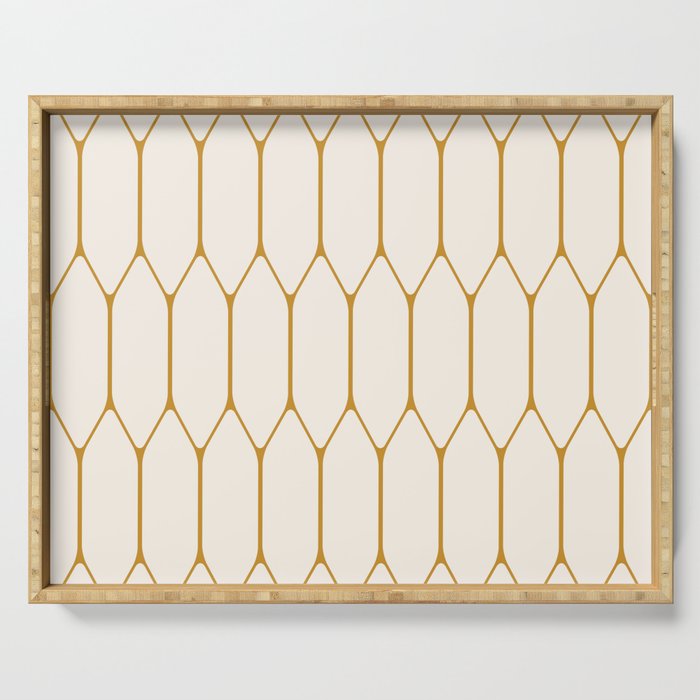Long Honeycomb - Minimalist Geometric Pattern in Cream and Dark Mustard Serving Tray Gallery Image 1