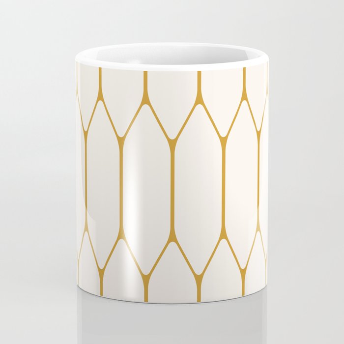Long Honeycomb - Minimalist Geometric Pattern in Cream and Dark Mustard Coffee Mug Gallery Image 4