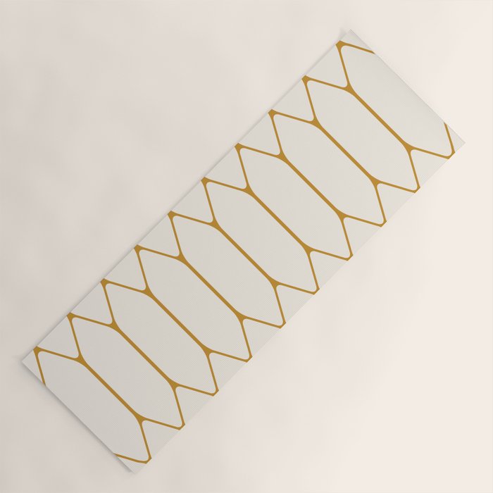 Long Honeycomb - Minimalist Geometric Pattern in Cream and Dark Mustard Yoga Mat Gallery Image 1