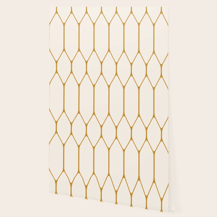 Long Honeycomb - Minimalist Geometric Pattern in Cream and Dark Mustard Wallpaper Gallery Image 2