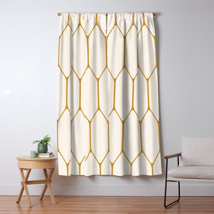 Long Honeycomb - Minimalist Geometric Pattern in Cream and Dark Mustard Window Curtain Gallery Image 5