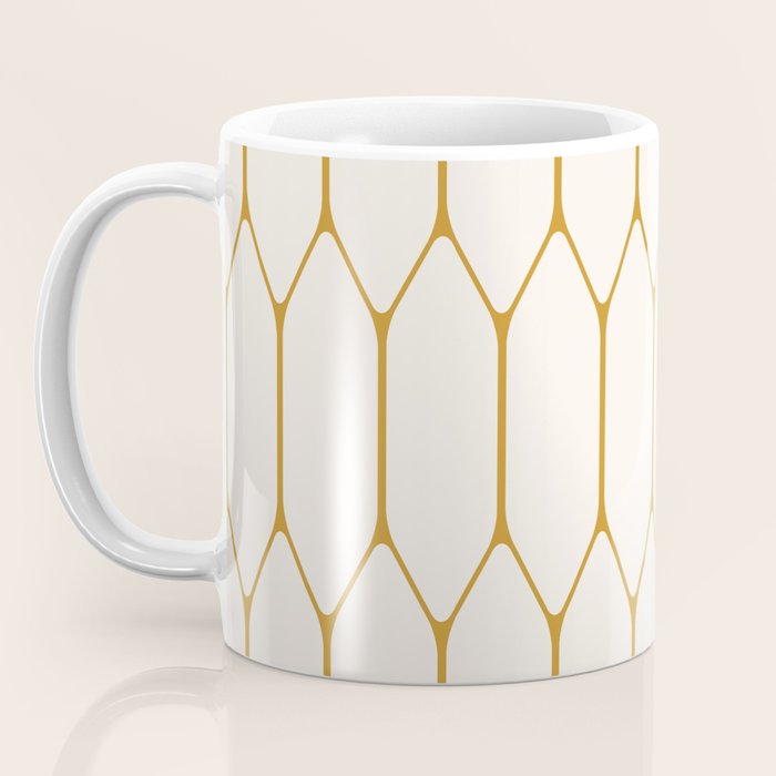 Long Honeycomb - Minimalist Geometric Pattern in Cream and Dark Mustard Coffee Mug Gallery Image 3