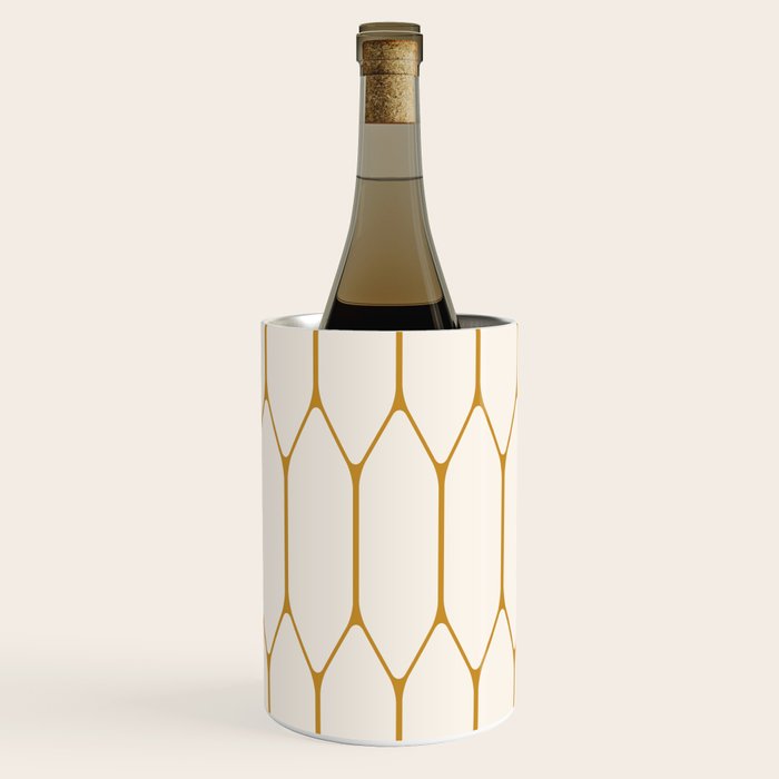 Long Honeycomb - Minimalist Geometric Pattern in Cream and Dark Mustard Wine Chiller Gallery Image 2