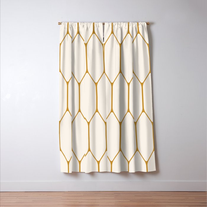 Long Honeycomb - Minimalist Geometric Pattern in Cream and Dark Mustard Window Curtain Gallery Image 3