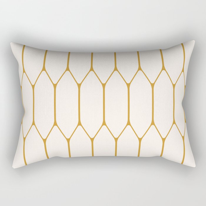 Long Honeycomb - Minimalist Geometric Pattern in Cream and Dark Mustard Rectangular Pillow Gallery Image 1