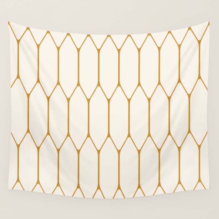 Long Honeycomb - Minimalist Geometric Pattern in Cream and Dark Mustard Wall Tapestry Gallery Image 1