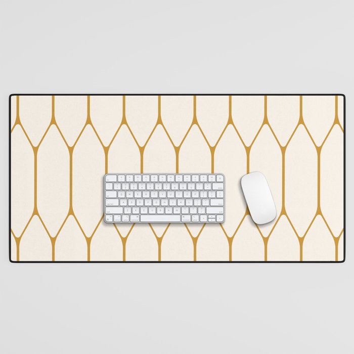 Long Honeycomb - Minimalist Geometric Pattern in Cream and Dark Mustard Desk Mat Gallery Image 1
