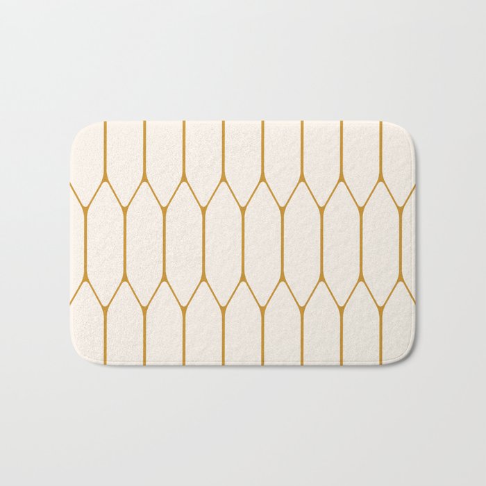 Long Honeycomb - Minimalist Geometric Pattern in Cream and Dark Mustard Bath Mat Gallery Image 1