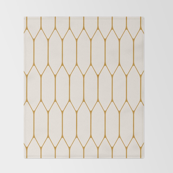 Long Honeycomb - Minimalist Geometric Pattern in Cream and Dark Mustard Throw Blanket Gallery Image 2