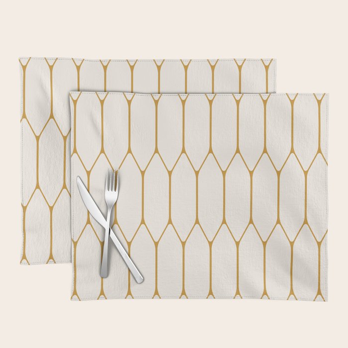 Long Honeycomb - Minimalist Geometric Pattern in Cream and Dark Mustard Placemat Gallery Image 1