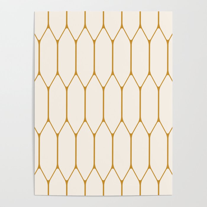 Long Honeycomb - Minimalist Geometric Pattern in Cream and Dark Mustard Poster Gallery Image 4