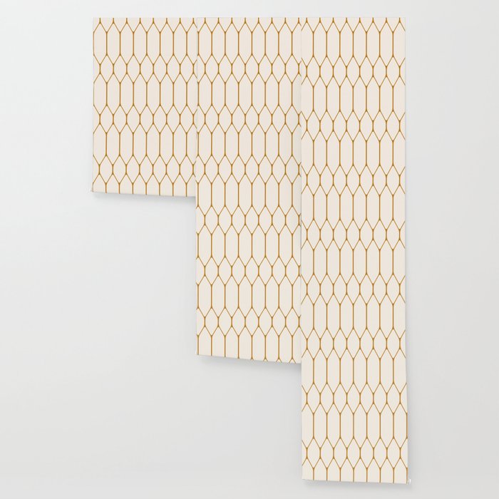 Long Honeycomb - Minimalist Geometric Pattern in Cream and Dark Mustard Wallpaper Gallery Image 3
