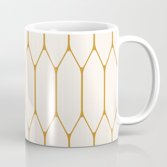 Long Honeycomb - Minimalist Geometric Pattern in Cream and Dark Mustard Coffee Mug Gallery Image 1