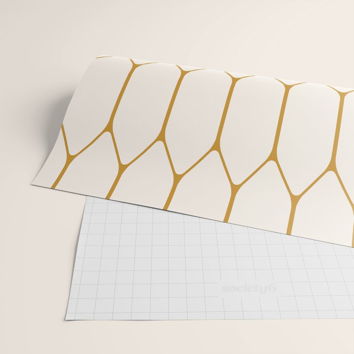 Long Honeycomb - Minimalist Geometric Pattern in Cream and Dark Mustard Wrapping Paper Gallery Image 2