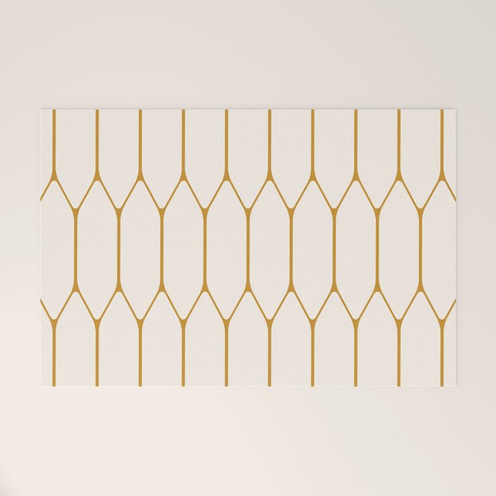 Long Honeycomb - Minimalist Geometric Pattern in Cream and Dark Mustard Welcome Mat Gallery Image 1