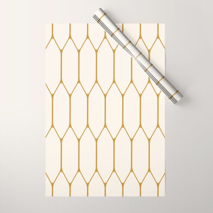 Long Honeycomb - Minimalist Geometric Pattern in Cream and Dark Mustard Wrapping Paper Gallery Image 1