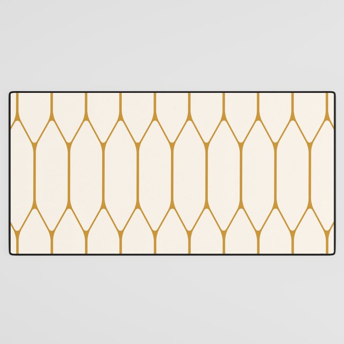 Long Honeycomb - Minimalist Geometric Pattern in Cream and Dark Mustard Desk Mat Gallery Image 3