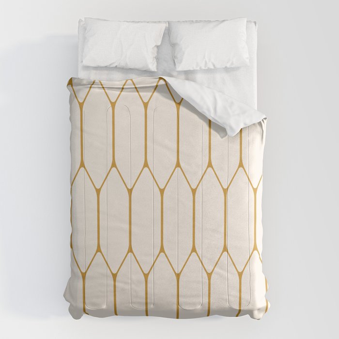 Long Honeycomb - Minimalist Geometric Pattern in Cream and Dark Mustard Comforter Gallery Image 6