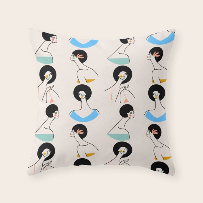 Retro Ladies Pattern Throw Pillow Gallery Image 6