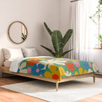 Retro Flowers 60s 70s Aesthetic Floral Pattern in Pop Green Blue Pink Red Mustard Yellow Cream Comforter Gallery Image 2
