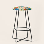 Retro Flowers 60s 70s Aesthetic Floral Pattern in Pop Green Blue Pink Red Mustard Yellow Cream Stool Gallery Image 1