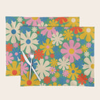 Retro Flowers 60s 70s Aesthetic Floral Pattern in Pop Green Blue Pink Red Mustard Yellow Cream Placemat Gallery Image 1