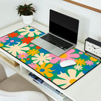 Retro Flowers 60s 70s Aesthetic Floral Pattern in Pop Green Blue Pink Red Mustard Yellow Cream Desk Mat Gallery Image 2