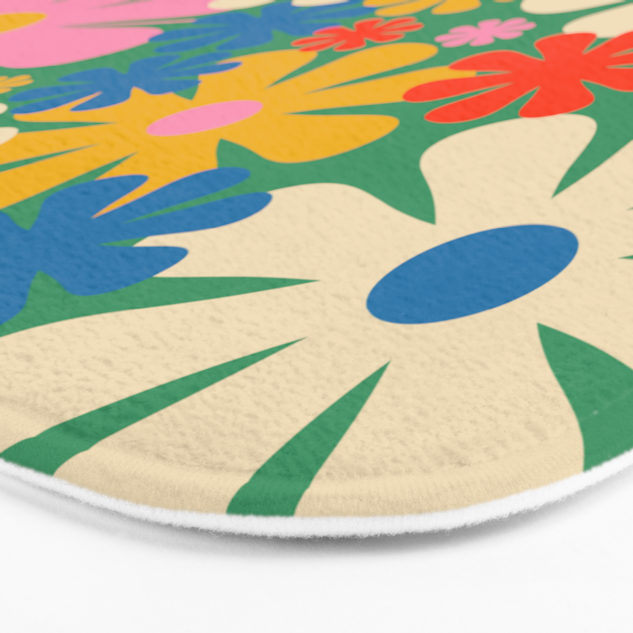 Retro Flowers 60s 70s Aesthetic Floral Pattern in Pop Green Blue Pink Red Mustard Yellow Cream Bath Mat Gallery Image 3