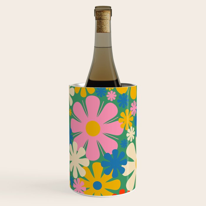 Retro Flowers 60s 70s Aesthetic Floral Pattern in Pop Green Blue Pink Red Mustard Yellow Cream Wine Chiller Gallery Image 3