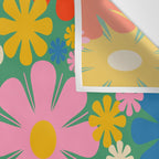Retro Flowers 60s 70s Aesthetic Floral Pattern in Pop Green Blue Pink Red Mustard Yellow Cream Wall Tapestry Gallery Image 3