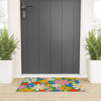 Retro Flowers 60s 70s Aesthetic Floral Pattern in Pop Green Blue Pink Red Mustard Yellow Cream Welcome Mat Gallery Image 3