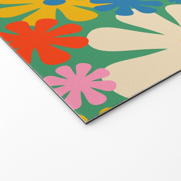 Retro Flowers 60s 70s Aesthetic Floral Pattern in Pop Green Blue Pink Red Mustard Yellow Cream Welcome Mat Gallery Image 2