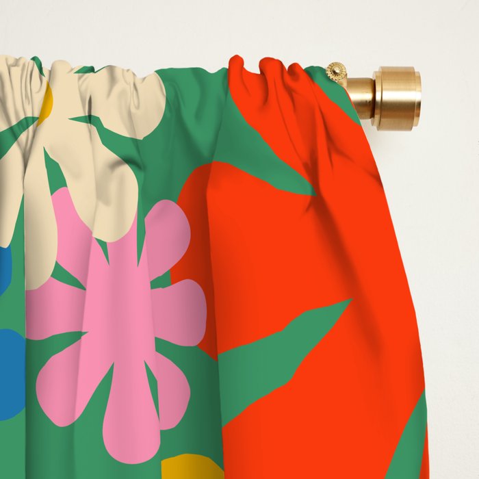 Retro Flowers 60s 70s Aesthetic Floral Pattern in Pop Green Blue Pink Red Mustard Yellow Cream Window Curtain Gallery Image 2