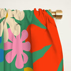 Retro Flowers 60s 70s Aesthetic Floral Pattern in Pop Green Blue Pink Red Mustard Yellow Cream Window Curtain Gallery Image 2